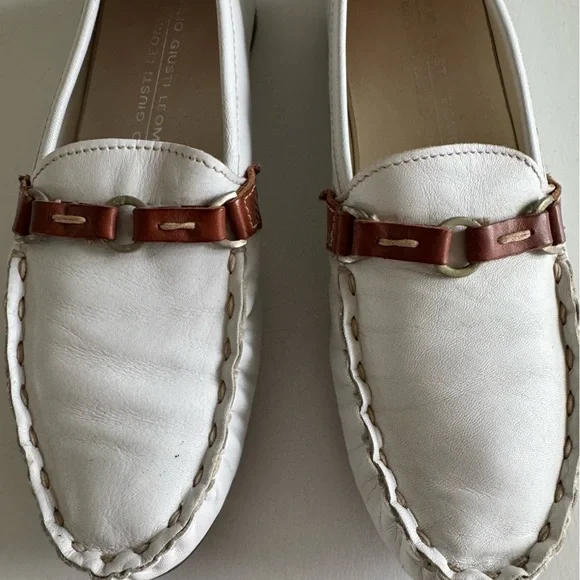 Attilio Giusti Leombruni driving shoes/moccasins, white & tan leather 36.5 NWOT - Picture 5 of 7